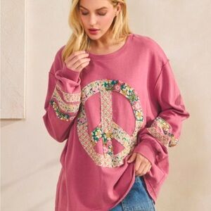 Floral Peace Sign Long Sleeve Top